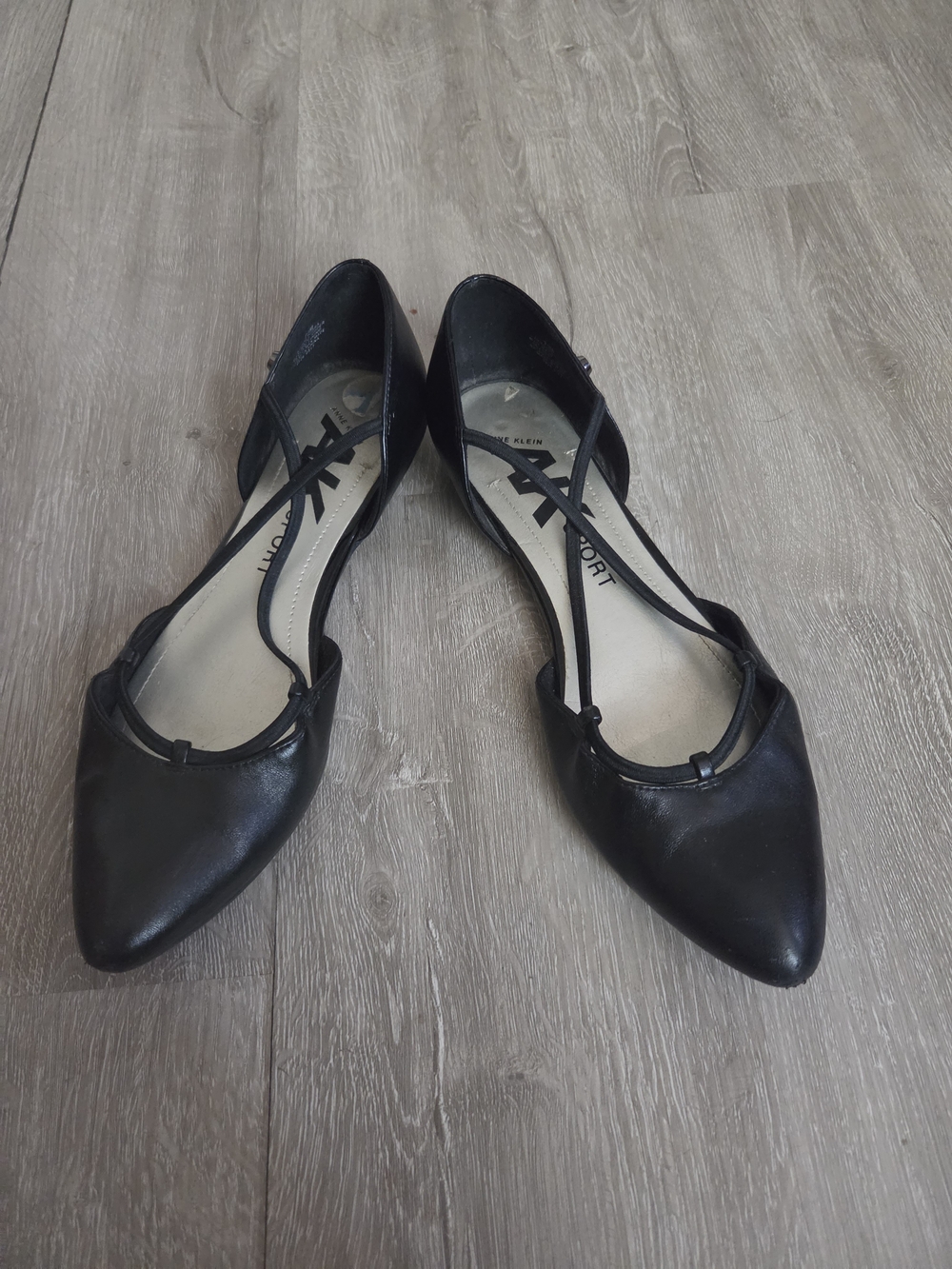 Anne Klein Black Pointed D'Orsay Strap Flats